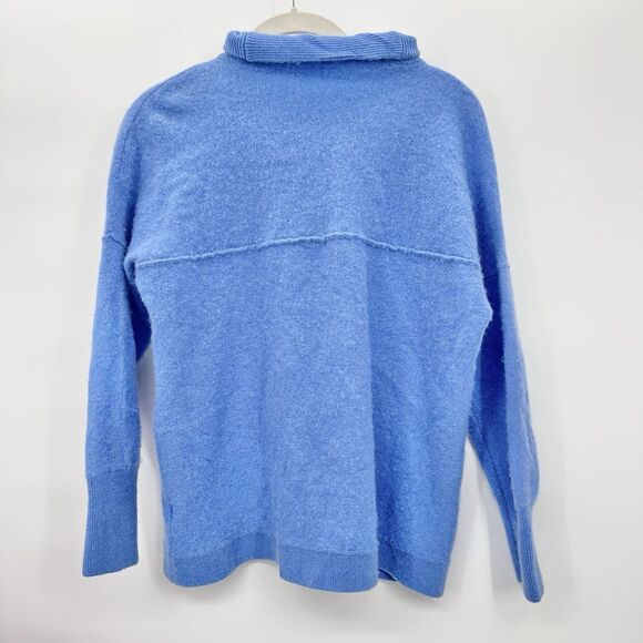 Free People Cashmere Tunic Sweater Sz Medium Blue Ottoman Mock Neck - Picture 3 of 8